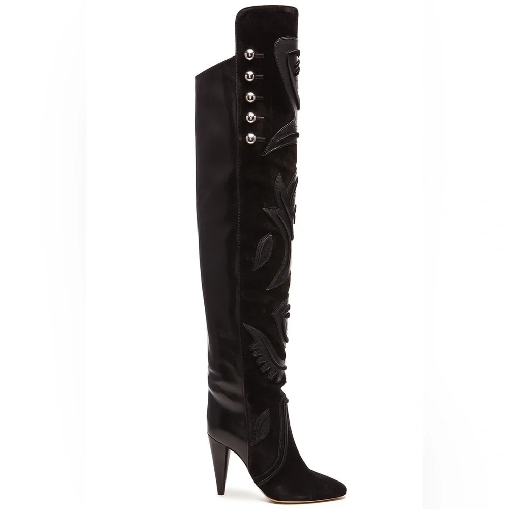ISABEL MARANT Becky Thigh High Farrah Leather Boots- Black/ Size 37